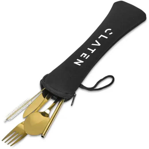 Serendipio Golden Cutlery Set Pouch Branded